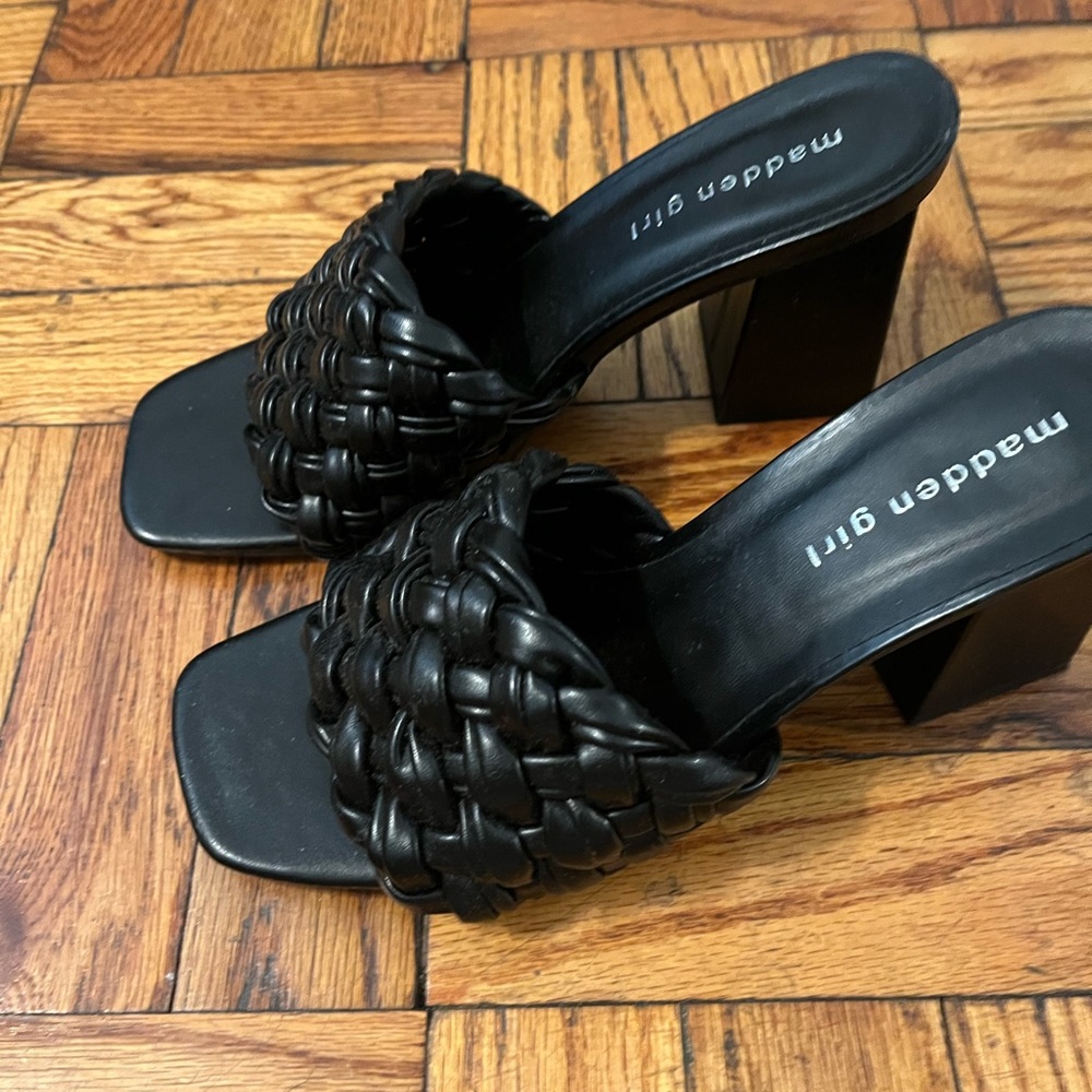 Black Leather slip on heels